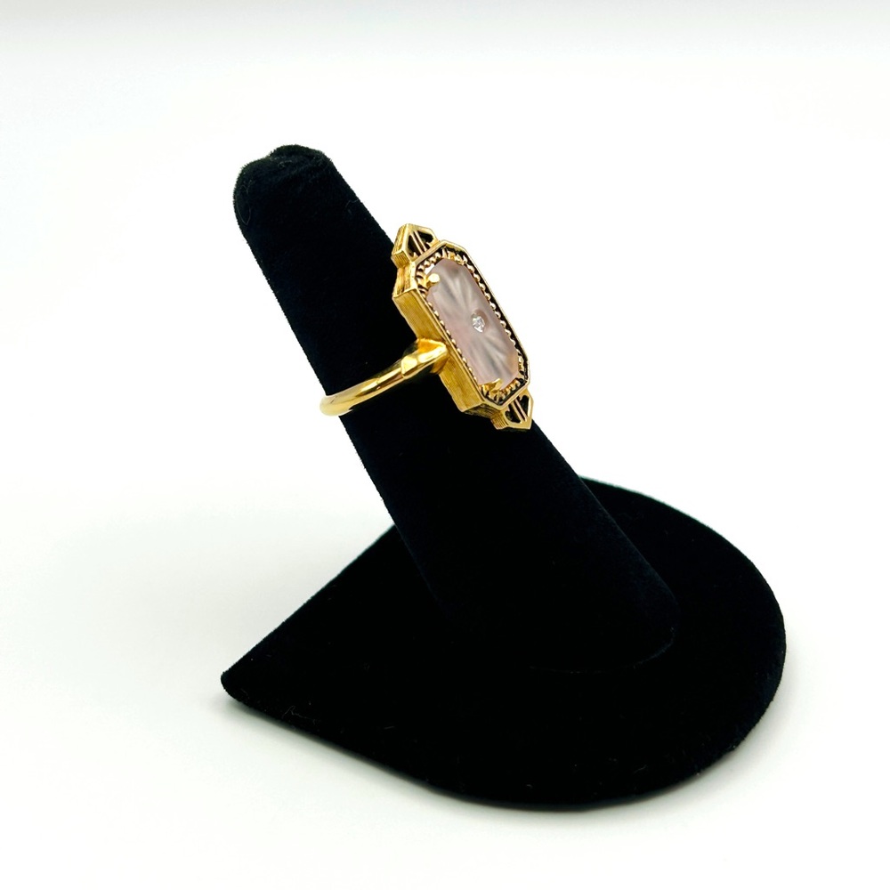 ✨ Vintage ‘Frostlights’ Art Deco Camphor Glass Gold Tone Ring – Size 7.5 ✨ - Picture 4 of 16